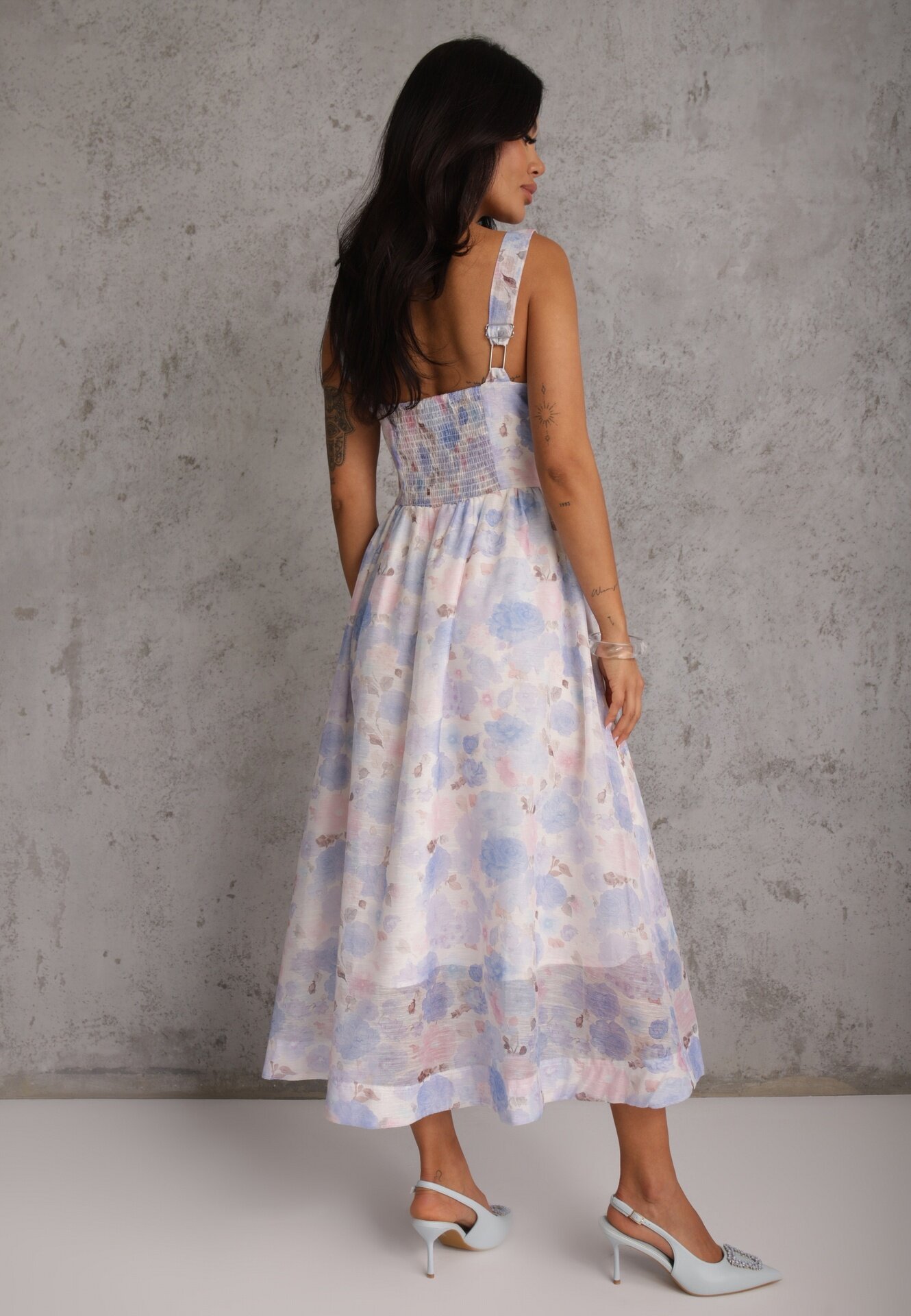 bisou's project Rochie Cloș Albastră pe Bretele Florală în Stil Romantic Callisise