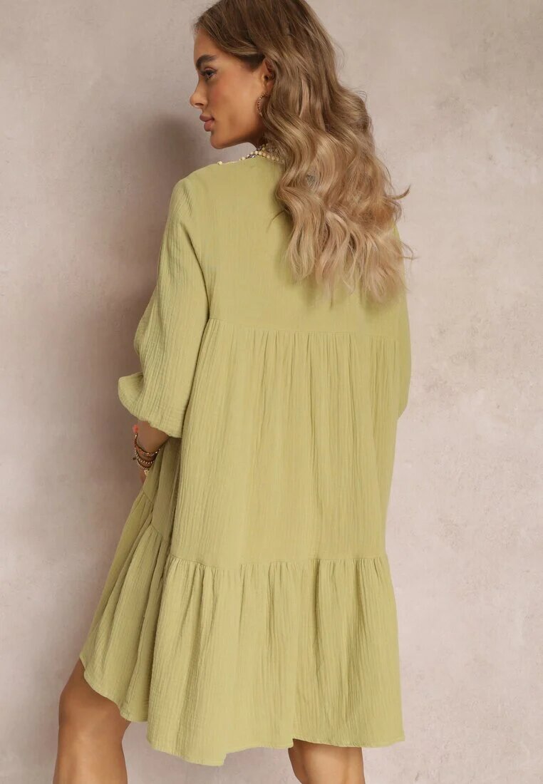 bisou's project Rochie Cloș Verde Mini Decorată cu împletitură la decolteu Rufta