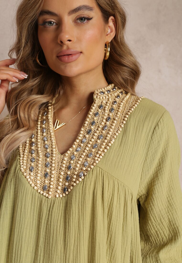 bisou's project Rochie Cloș Verde Mini Decorată cu împletitură la decolteu Rufta
