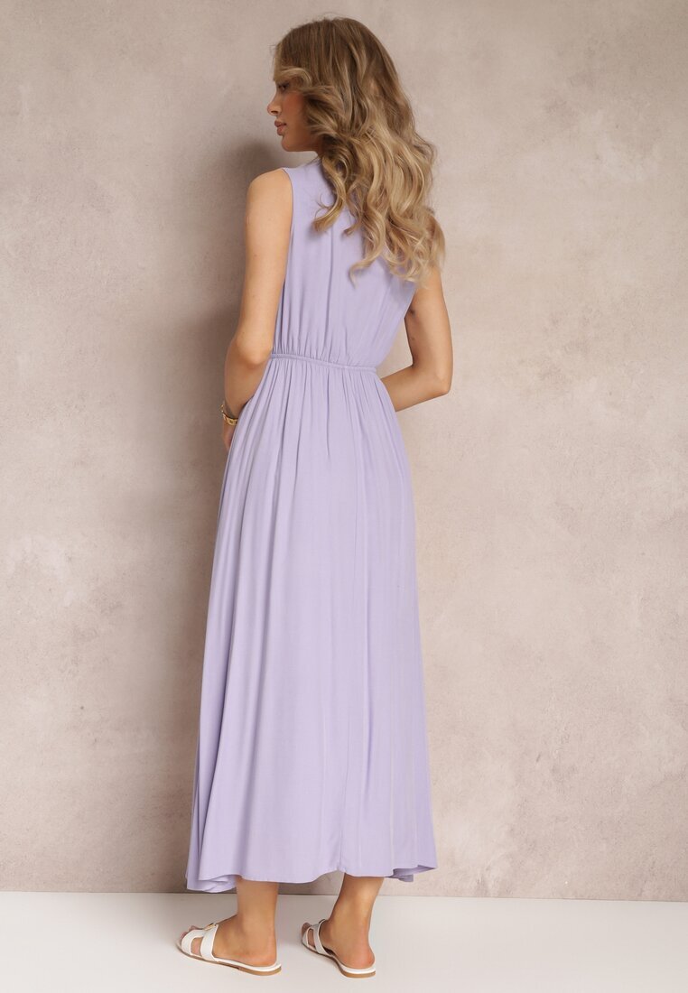 bisou's project Rochie Fioletowa Evazată Maxi cu elastic în talie și nasturi decorativi din viscoză Vianna
