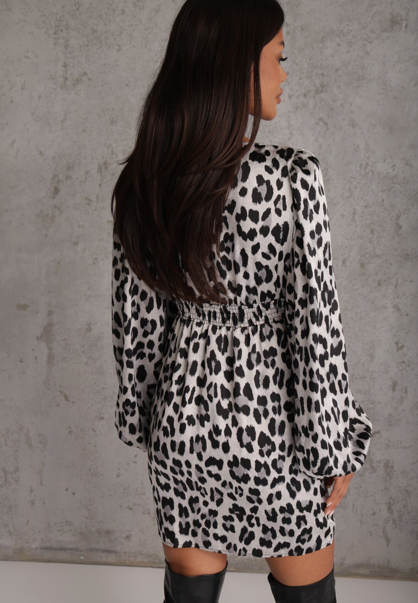 bisou's project Rochie Mini Cambrată Gri Leopard Amiffesa