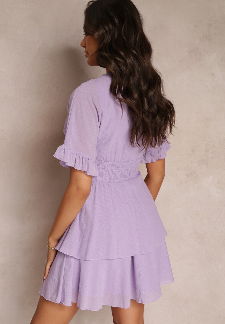 bisou's project Rochie Mini Violetă Vaporoasă cu volănașe și elastic lat în talie Olleanne