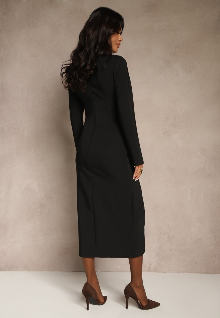 bisou's project Rochie Neagră Cintrata cu Nasturi Elegante și Cataramă Metalică Espedia