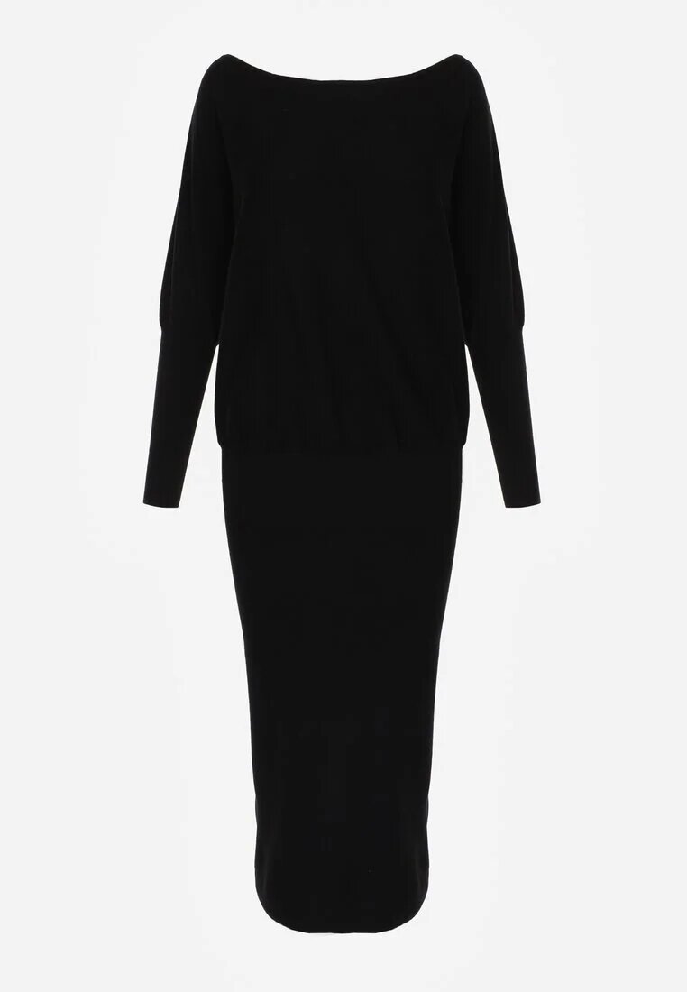 bisou's project Rochie Neagră tip liliac din tricot cu viscoză cu decolteu barcă Yuzoma