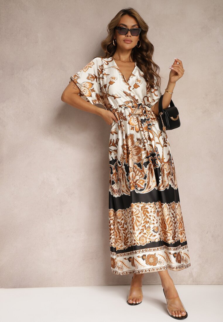 bisou's project Rochie Petrecută Maxi Negru-Crem cu elastic în talie și croială evazată Jeanina
