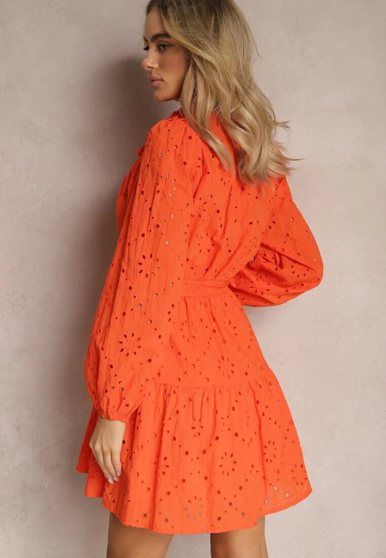 bisou's project Rochie Portocalie Din Bumbac Cu Croi Evazat Cu Broderie Decorativă Bealiosa