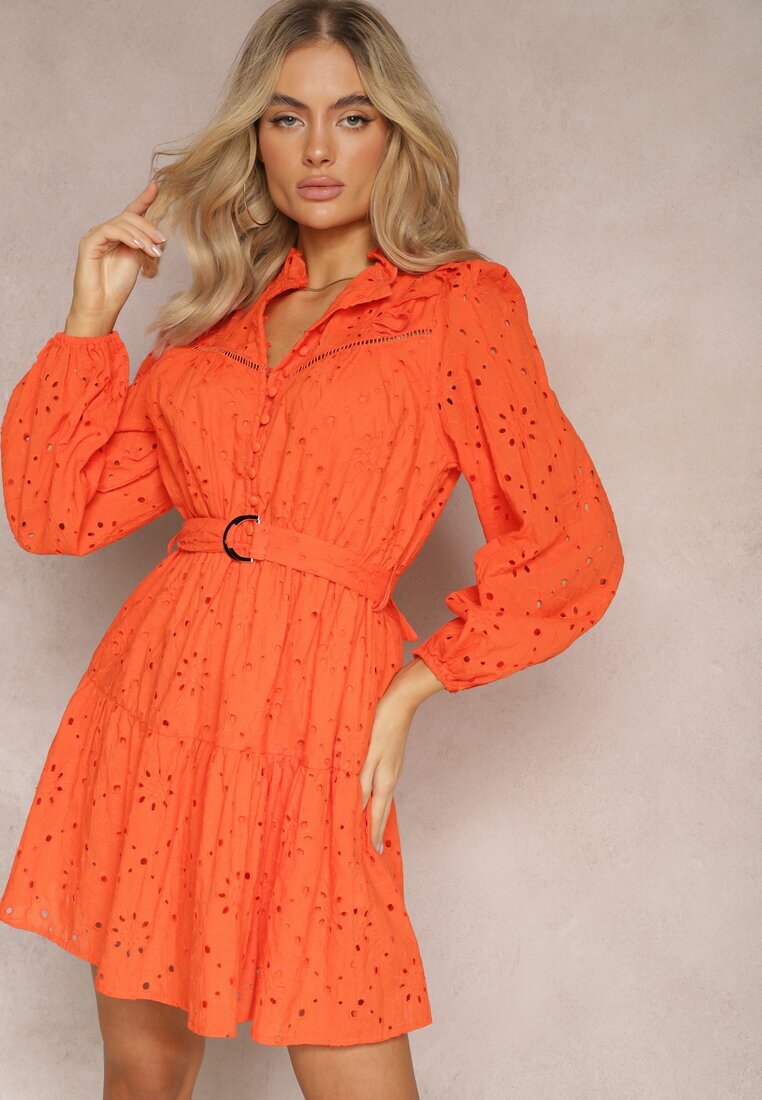 bisou's project Rochie Portocalie Din Bumbac Cu Croi Evazat Cu Broderie Decorativă Bealiosa
