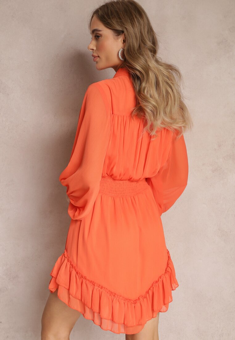 bisou's project Rochie Portocalie Mini cu Butoane Decorative și Mânecă 3/4 Parissa