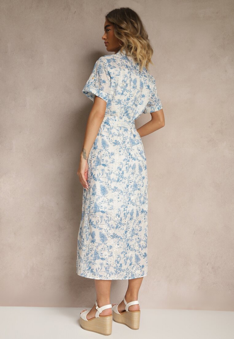 bisou's project Rochie Stil Cămașă Albastru Deschis Decorată Cu Broderie și Curea Cu Cataramă Redisina