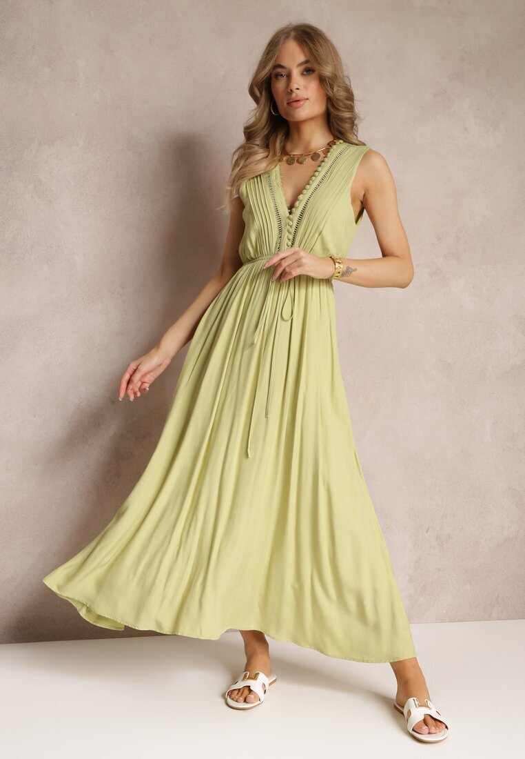 bisou's project Rochie Verde Cloche Maxi cu elastic în talie și nasturi decorativi din viscoză Vianna