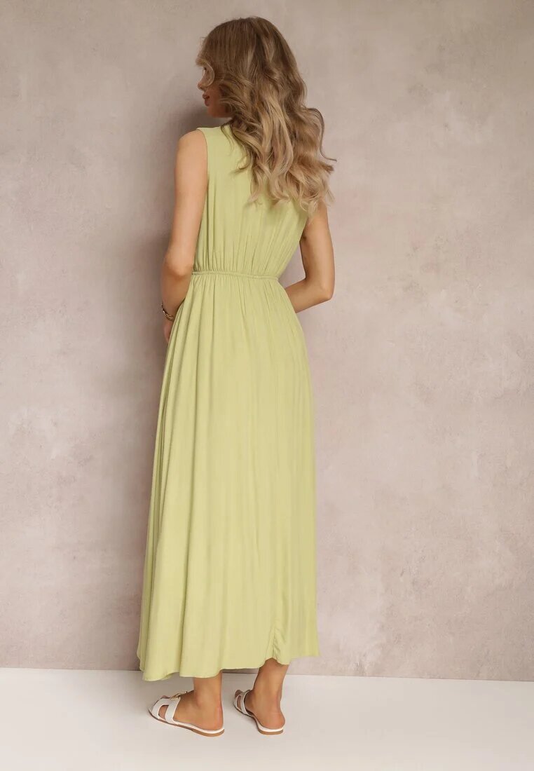 bisou's project Rochie Verde Cloche Maxi cu elastic în talie și nasturi decorativi din viscoză Vianna