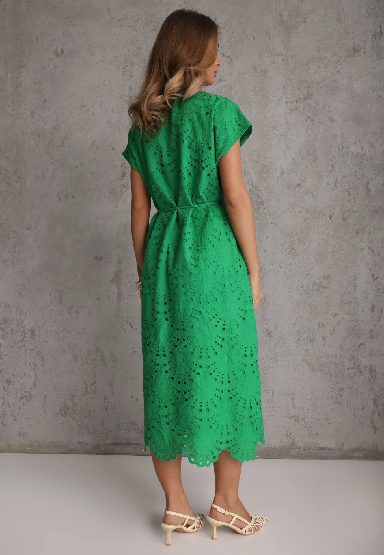 bisou's project Rochie Verde Din Bumbac cu broderie și curea din material în talie Dimla
