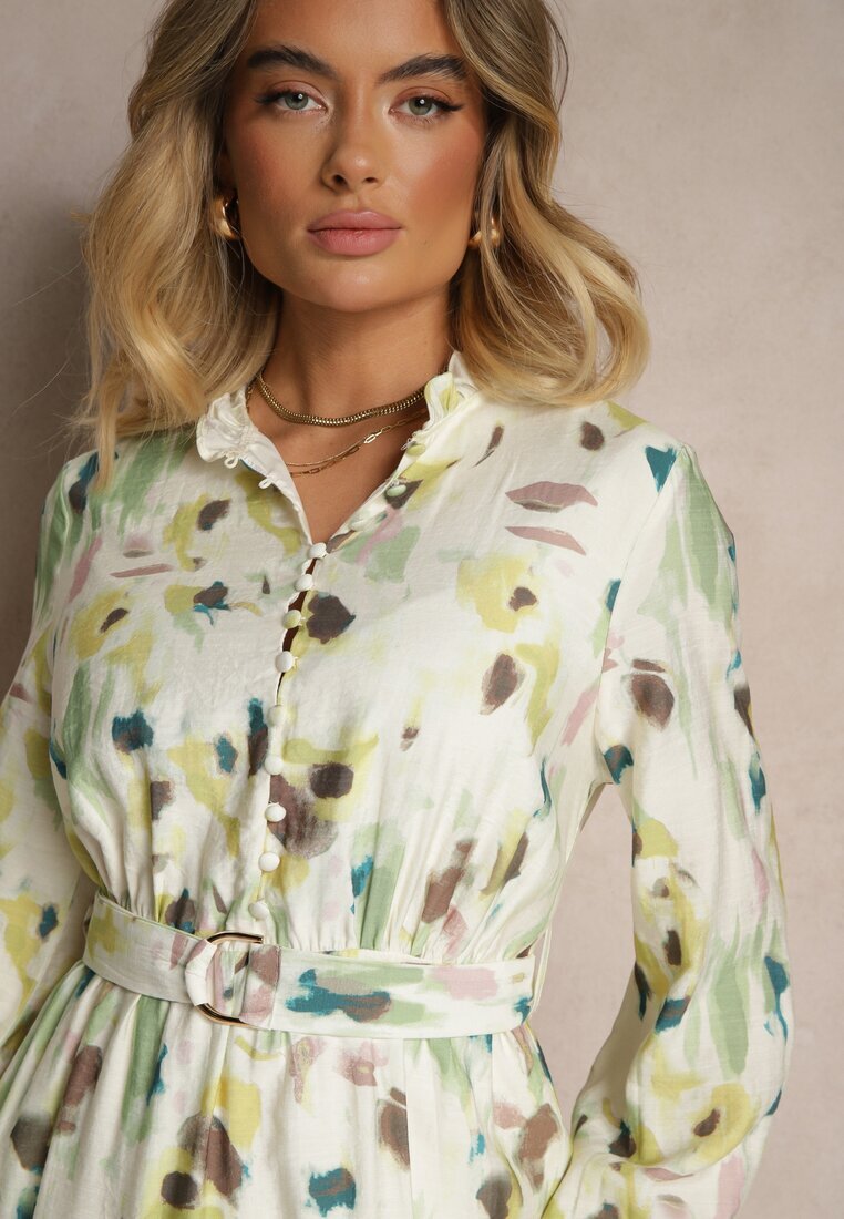 bisou's project Rochie Verde din Vâscoză cu Croială Cloș cu Cordon cu Imprimeu Abstract Stalitte