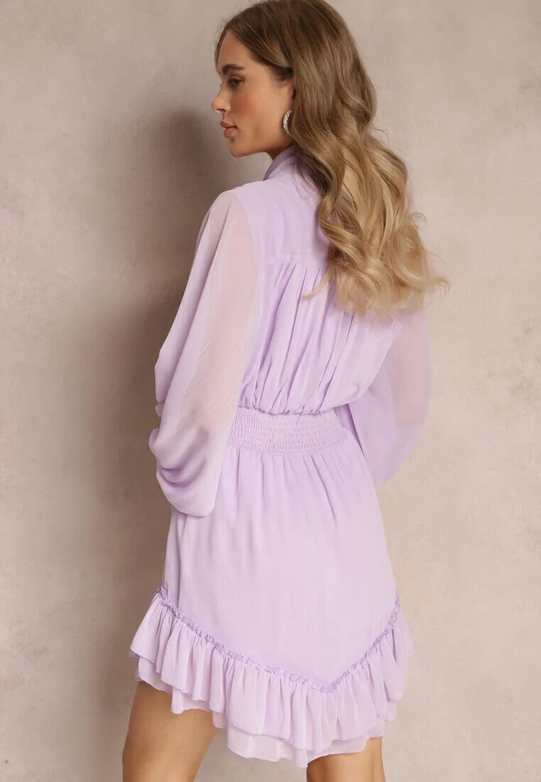 bisou's project Rochie Violetă Mini cu Nasturi Decorativi și Mânecă 3/4 Parissa