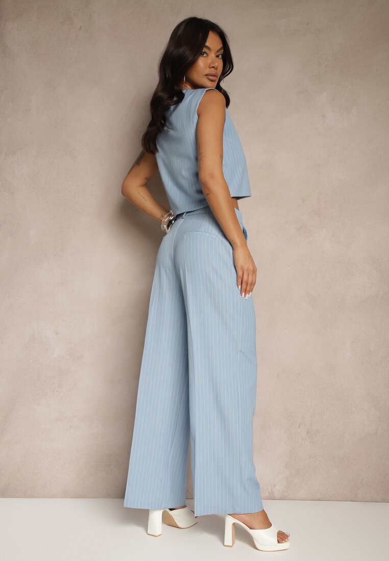 bisou's project Set Albastru din Vâscoză Pantaloni largi și Vestă Lireonne