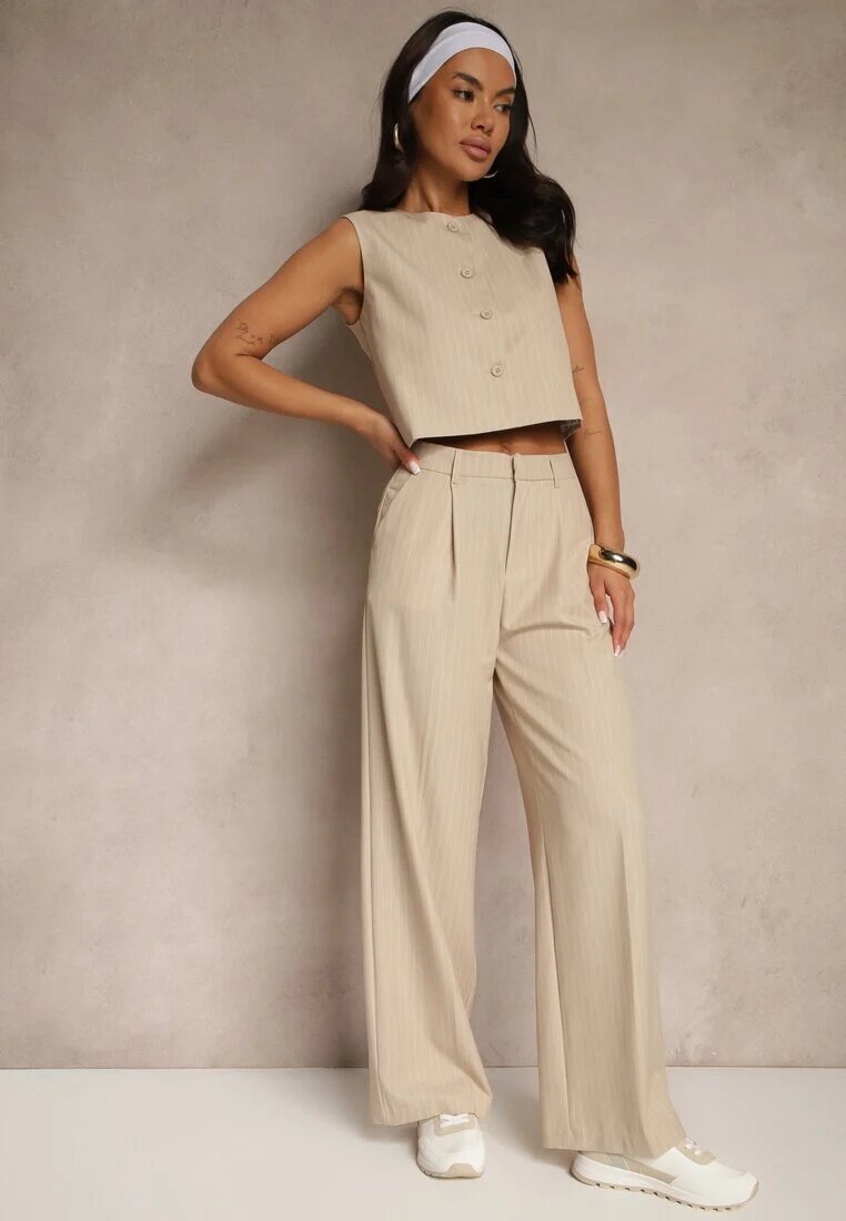 bisou's project Set Bej deschis din Viscoză Pantaloni cu croi larg și Vestă Lireonne