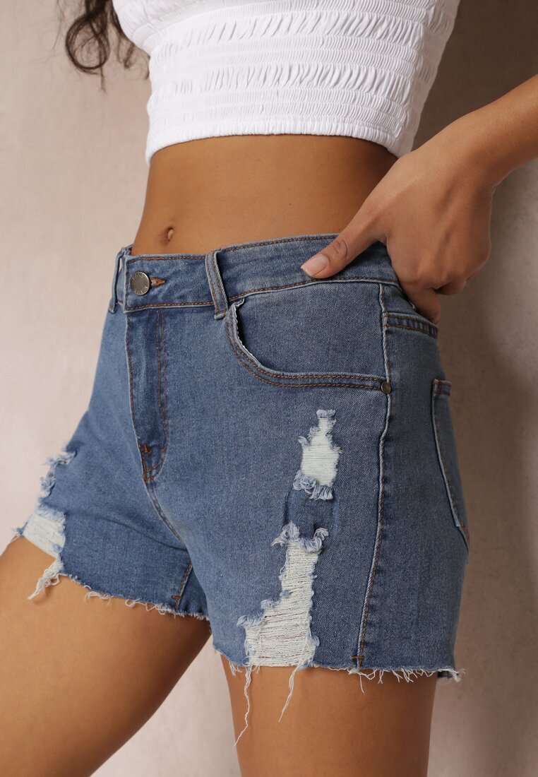 black&fish Pantaloni scurți din denim Albastre Mulate cu rupturi Doreya