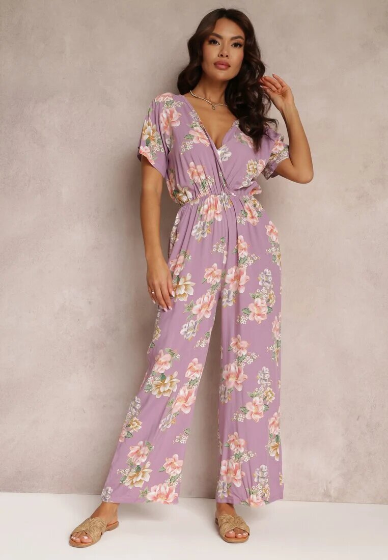 black&fish Salopetă tip plic roz cu imprimeu floral cu elastic în talie Jazila