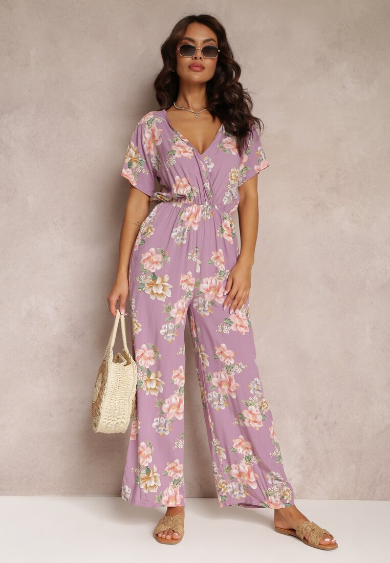 black&fish Salopetă tip plic roz cu imprimeu floral cu elastic în talie Jazila