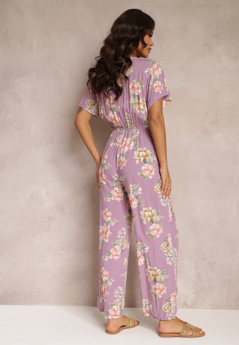 black&fish Salopetă tip plic roz cu imprimeu floral cu elastic în talie Jazila