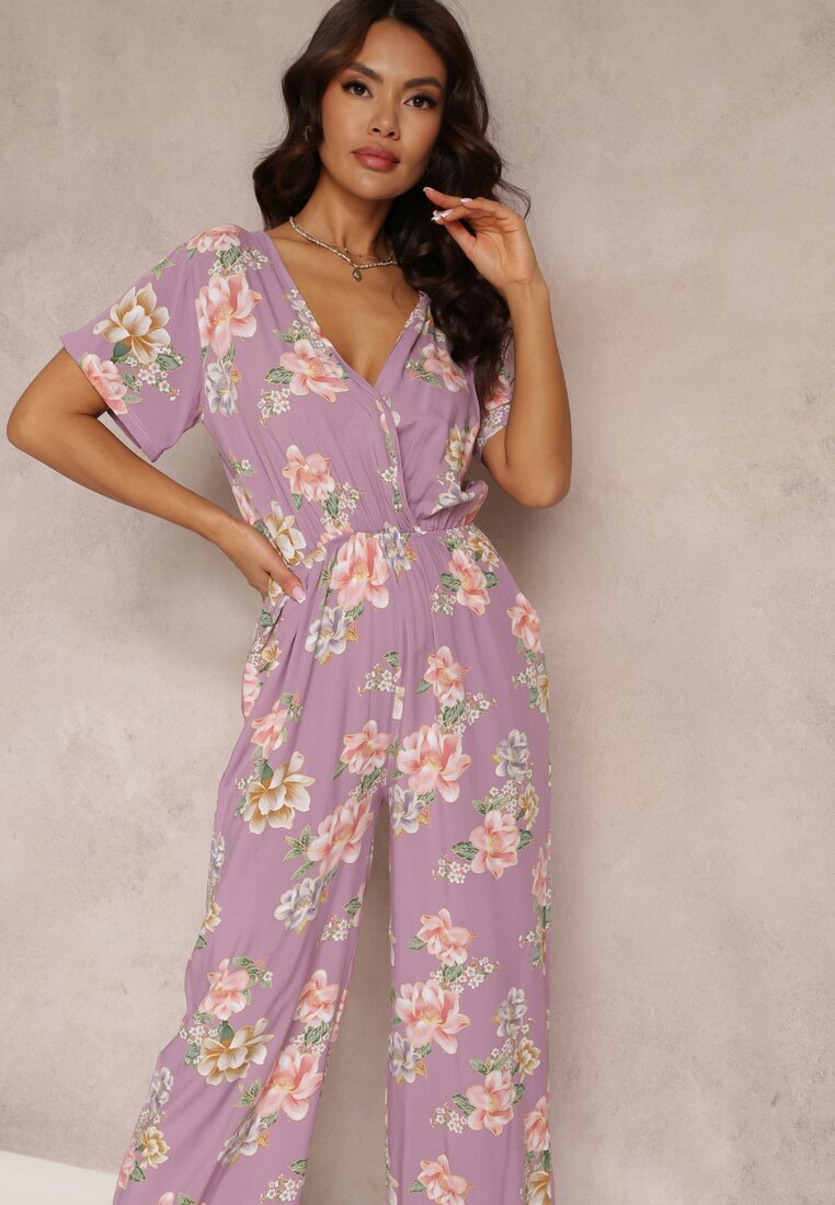 black&fish Salopetă tip plic roz cu imprimeu floral cu elastic în talie Jazila