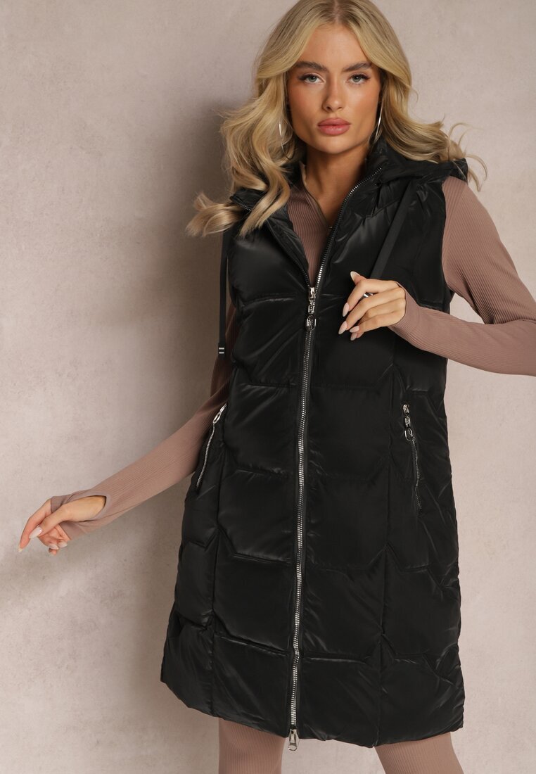 black&fish Vestă Neagră cu matlasare lată cu croială lungă Hanesia