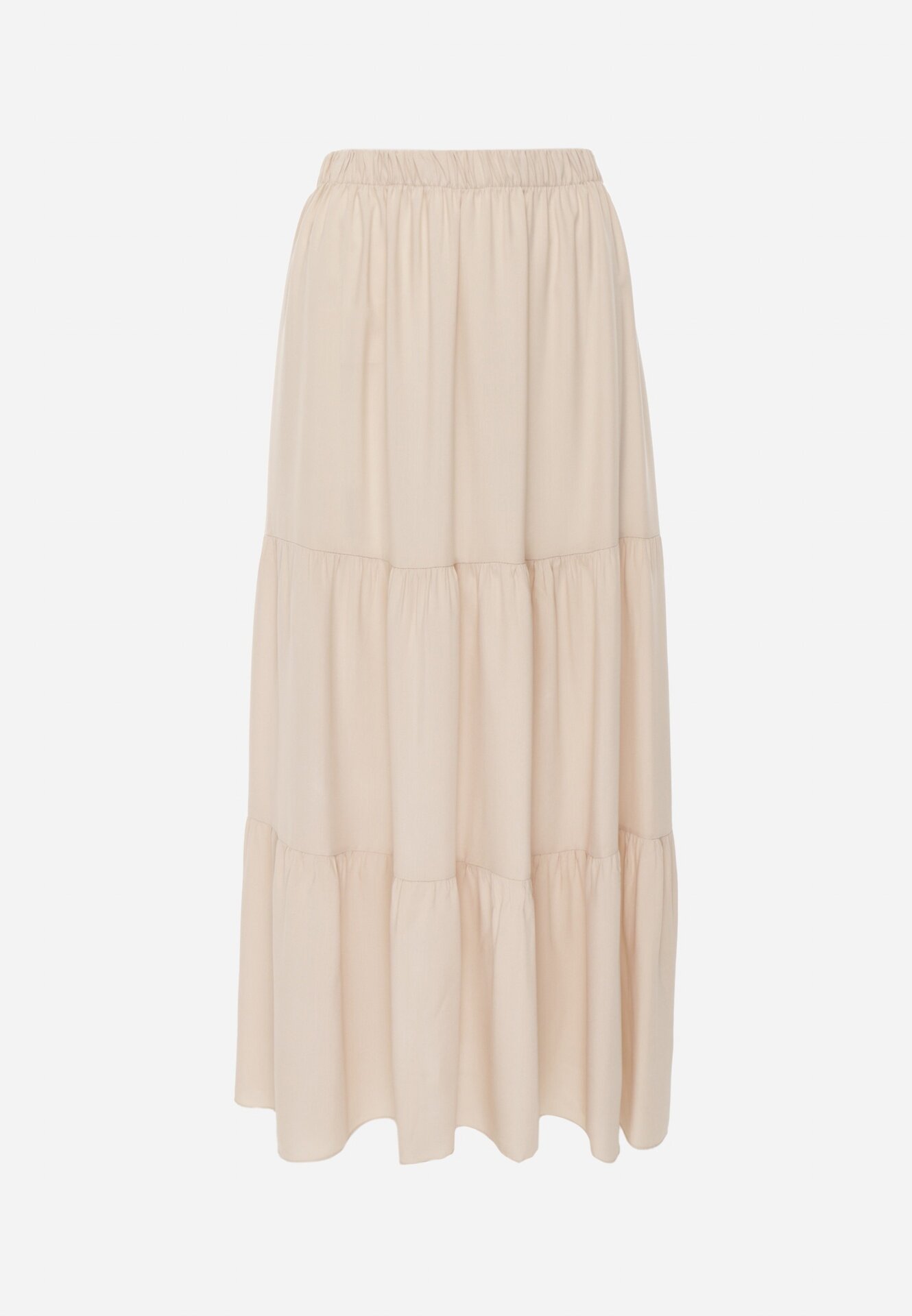 bludeise Fustă Bejă Vâscoză High Waist cu elastic în talie și volan Christiara