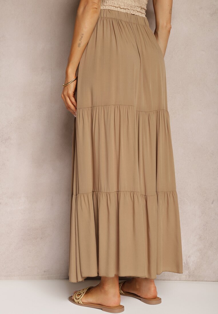 bludeise Fustă Viscoză Bej închis High Waist Cu elastic în talie și Volănaș Christiara