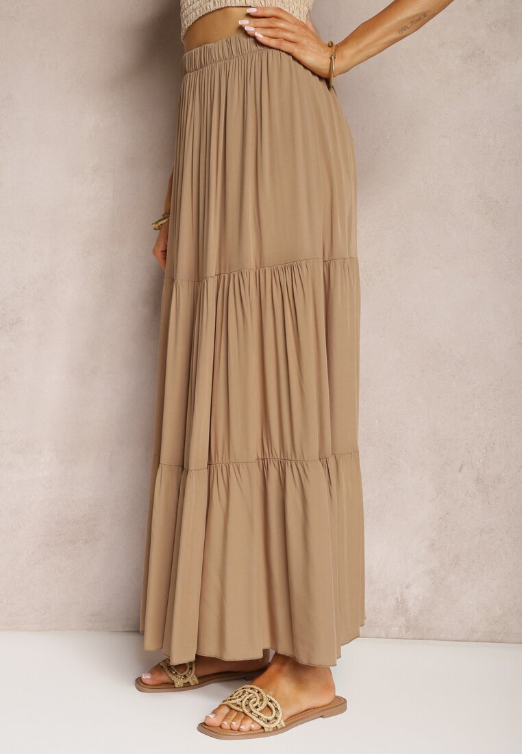 bludeise Fustă Viscoză Bej închis High Waist Cu elastic în talie și Volănaș Christiara