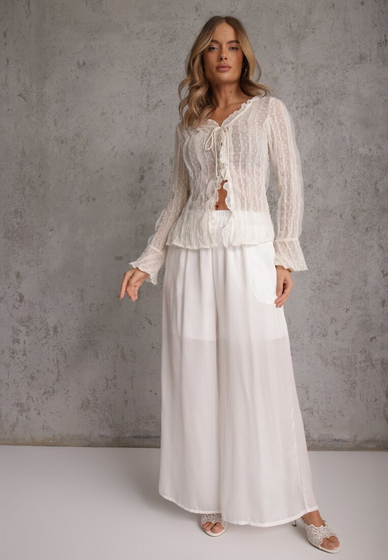 bludeise Pantaloni Albi Din Vâscoză Largi High Waist Rissalene