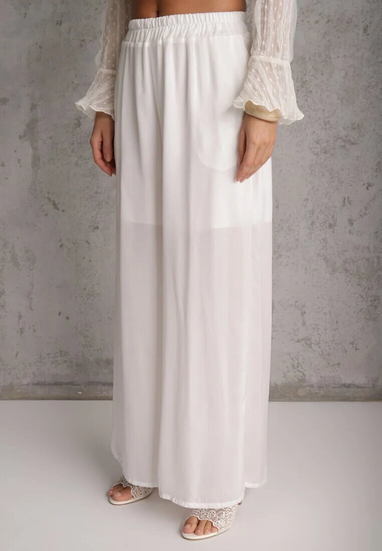 bludeise Pantaloni Albi Din Vâscoză Largi High Waist Rissalene