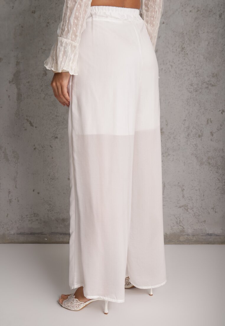 bludeise Pantaloni Albi Din Vâscoză Largi High Waist Rissalene