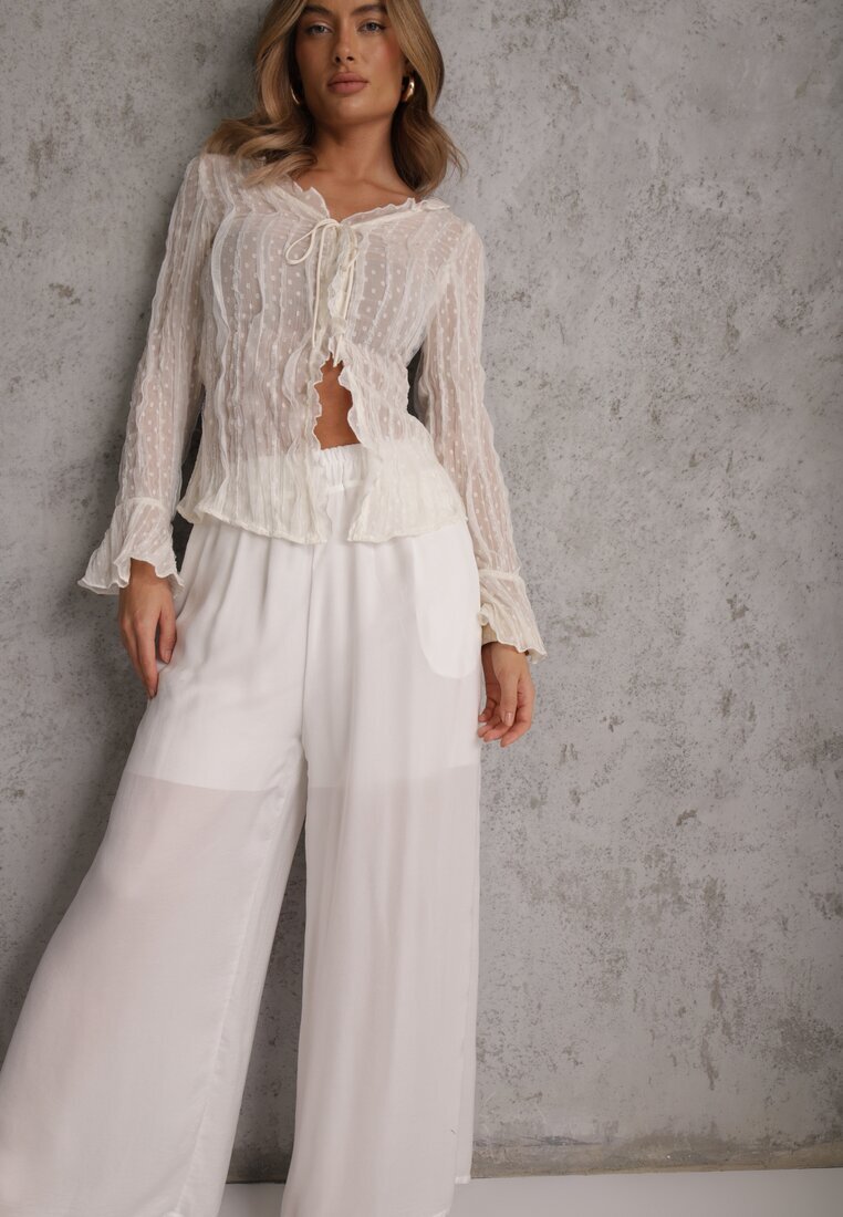 bludeise Pantaloni Albi Din Vâscoză Largi High Waist Rissalene
