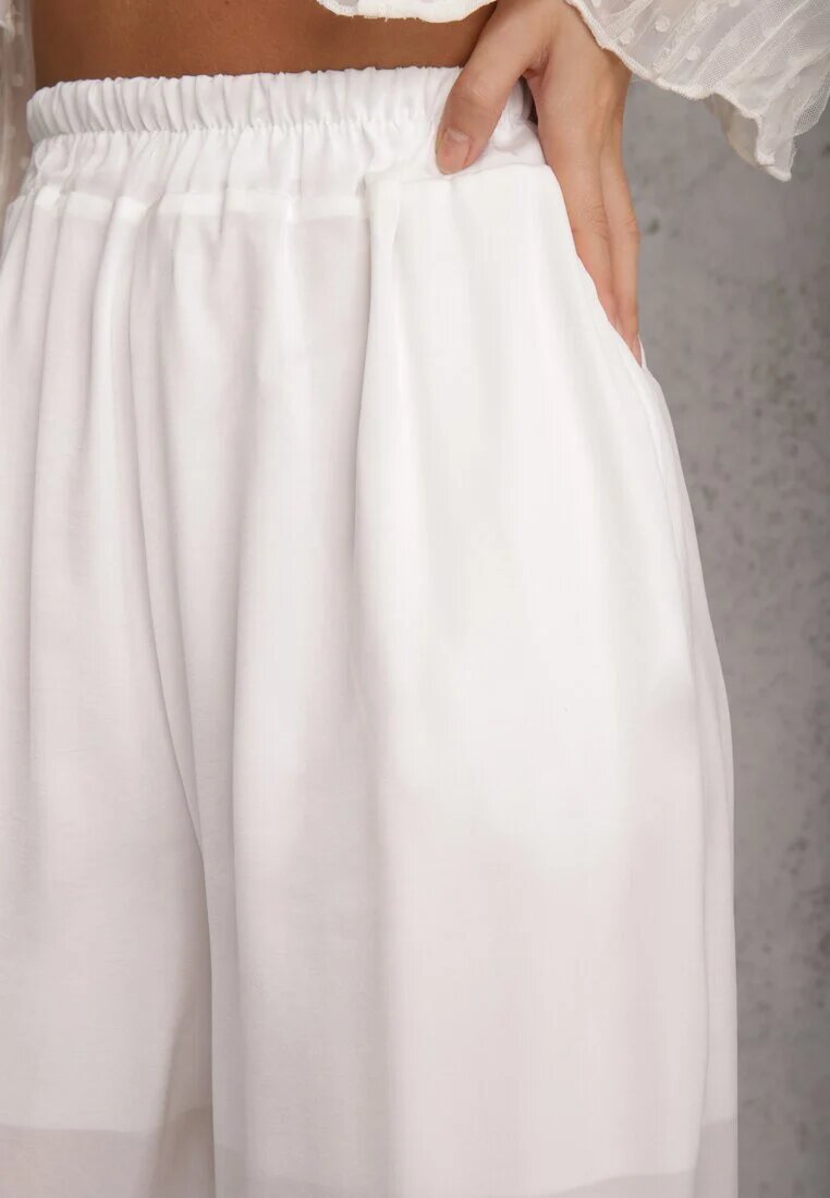 bludeise Pantaloni Albi Din Vâscoză Largi High Waist Rissalene
