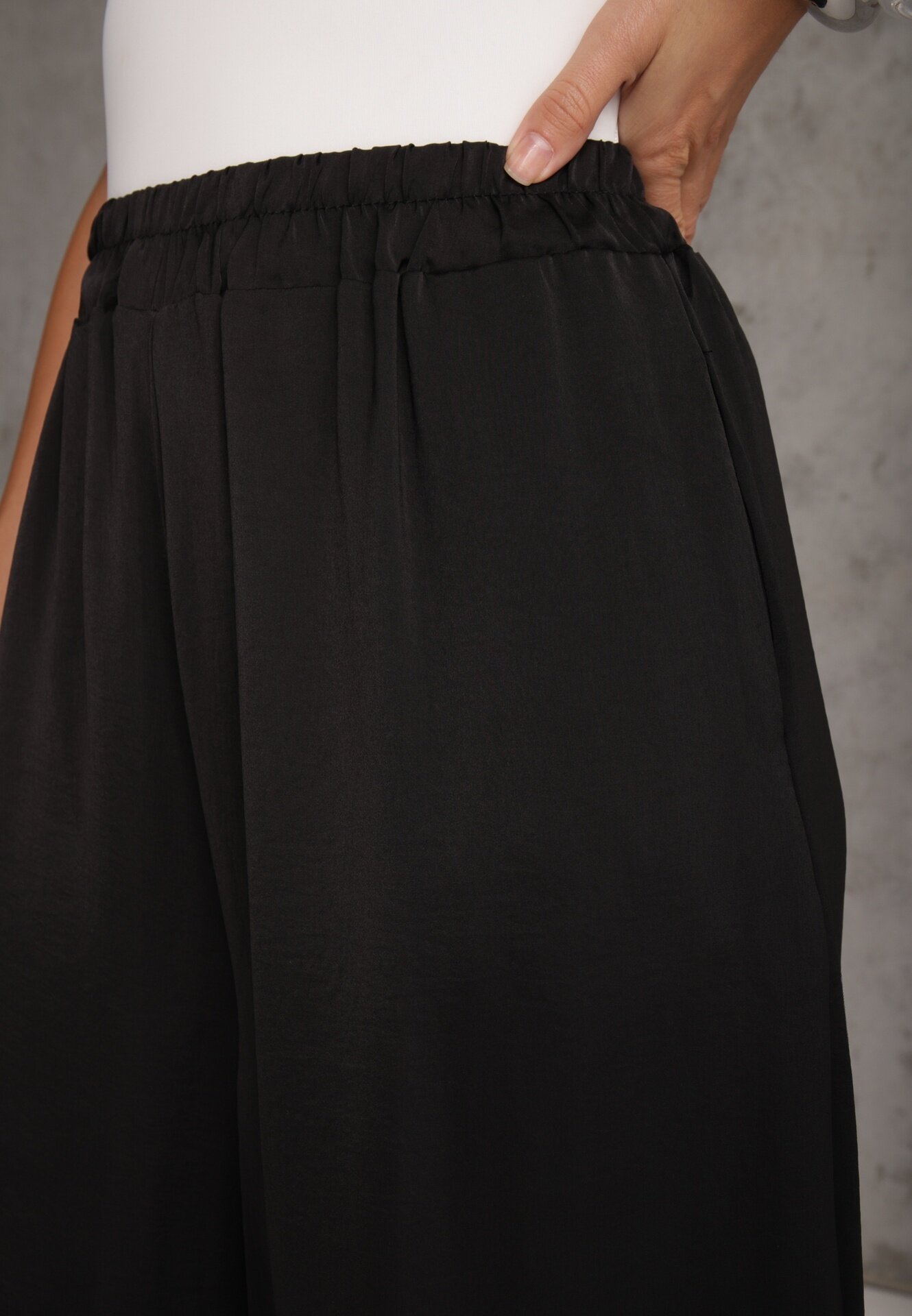 bludeise Pantaloni Negri din Vâscoză Largi Talie Înaltă Rissalene