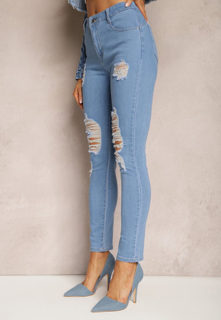 blue skk Blugi Albaștri Skinny Push-Up cu Rupturi în față și Fermoar Randda