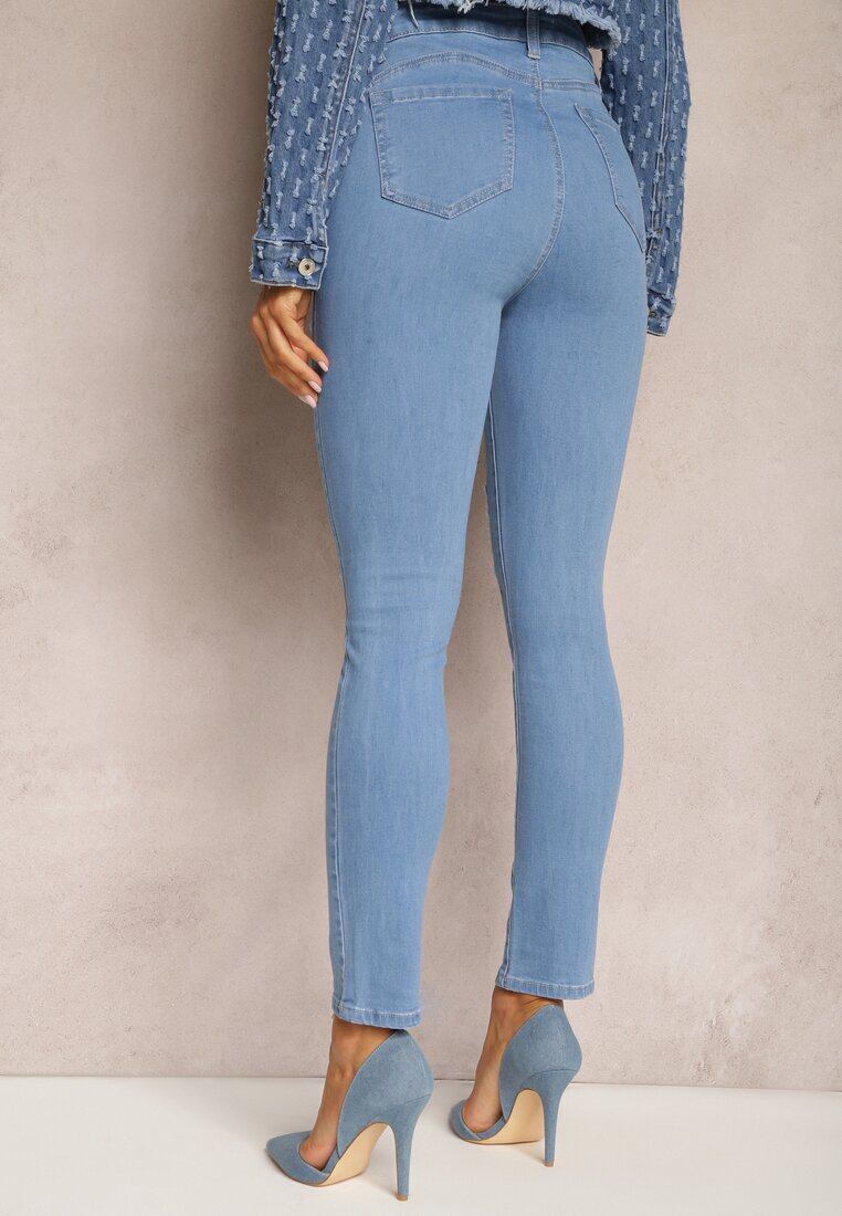 blue skk Blugi Albaștri Skinny Push-Up cu Rupturi în față și Fermoar Randda