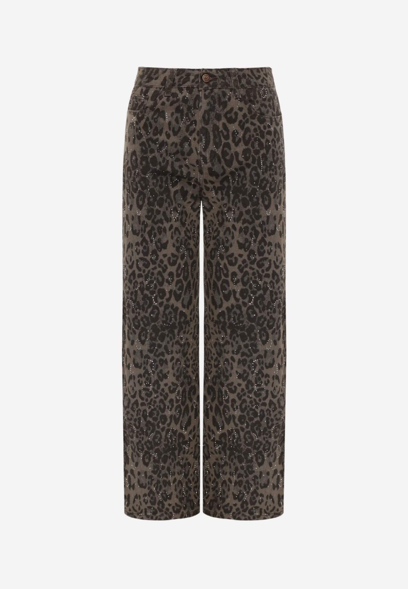  Blugi Standard din bumbac decorați cu strasuri cu print leopard Ethi Imprimeu leopard