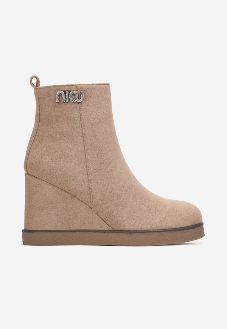  Botine bej închis cu decorație din zirconii pe pană Calgrana