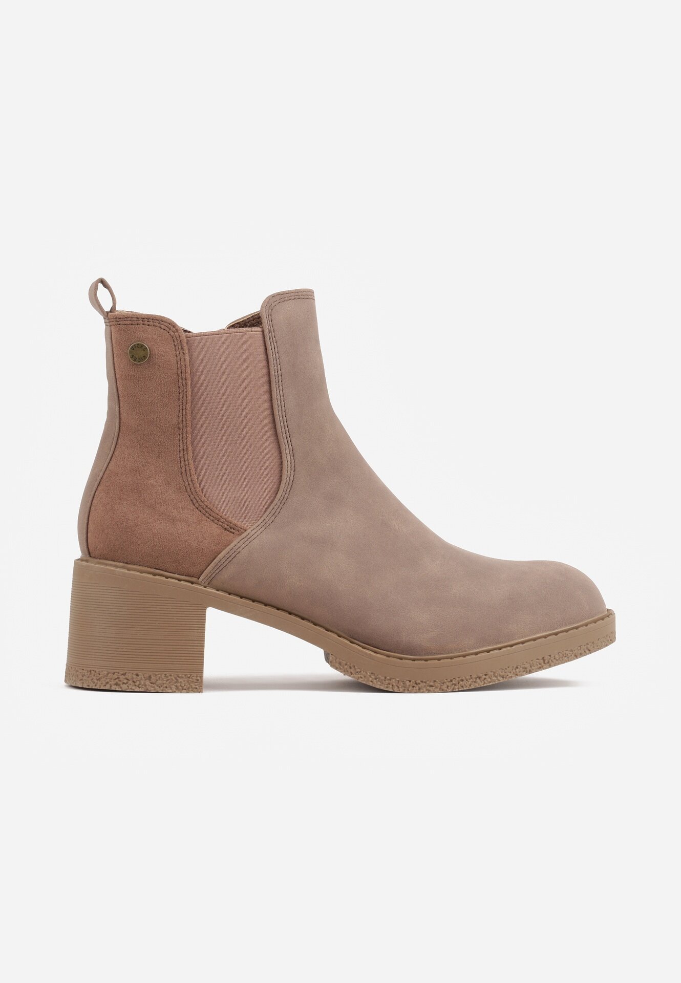  Botine Bej închis cu toc gros din piele întoarsă ecologică Otielo