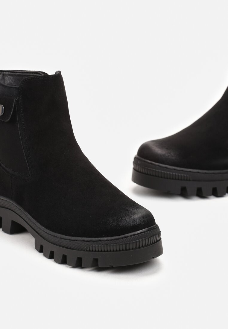  Botine Chelsea Negre din Piele Întoarsă Ecologică pe Talpă Groasă cu Protector Alske