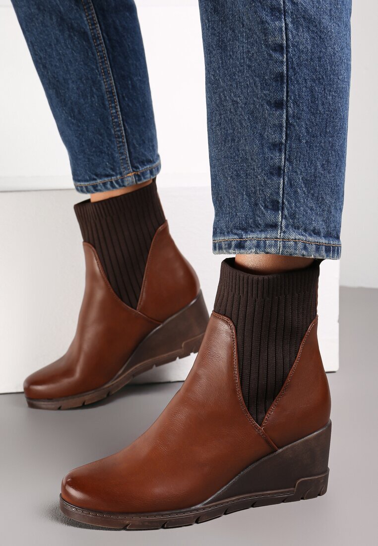  Botine Maro cu Carâmb Elastic și Toc Pană Touge