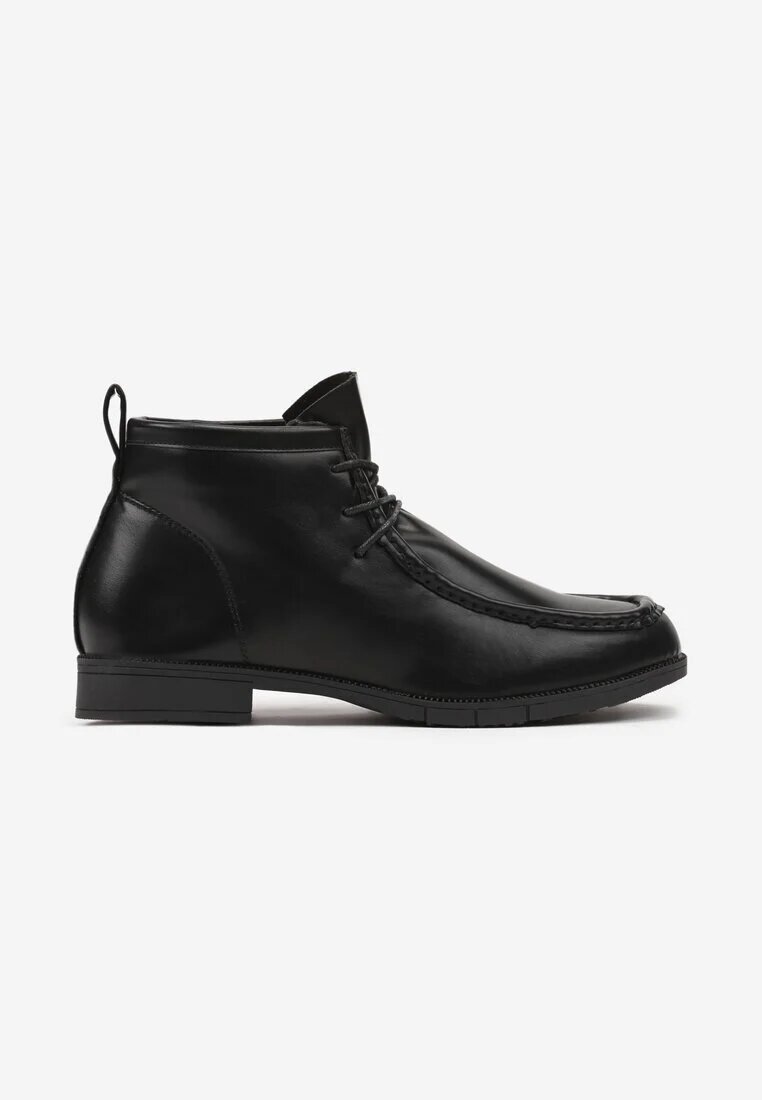  Botine Negre cu Talpă Plată cu Șireturi Decorate cu Cusături Itterisa