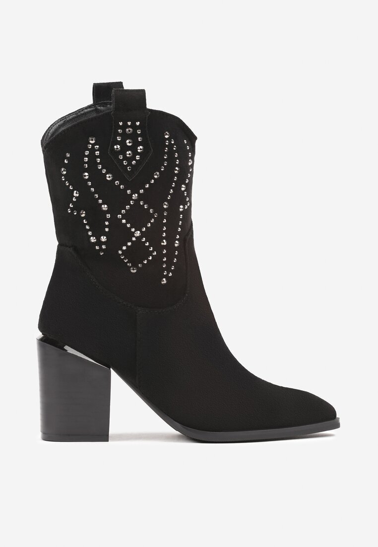  Botine Negre cu toc bloc stil cowboy Irilianne