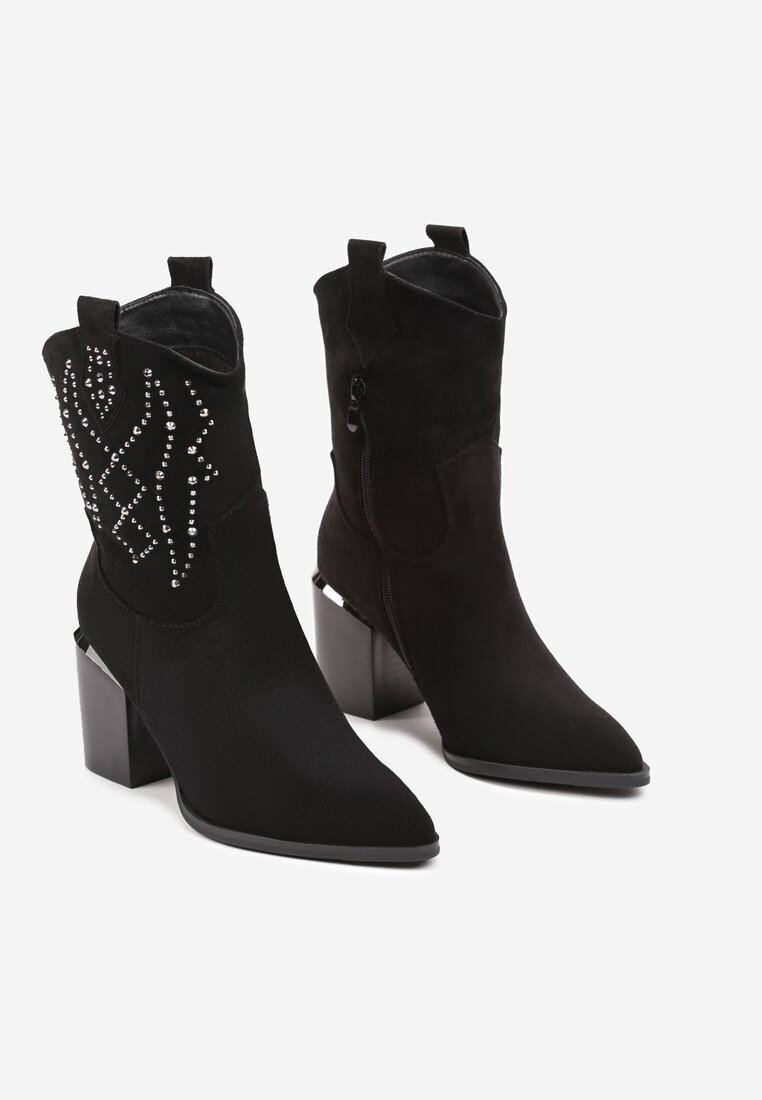  Botine Negre cu toc bloc stil cowboy Irilianne