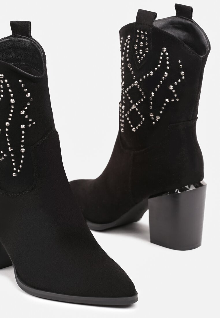  Botine Negre cu toc bloc stil cowboy Irilianne