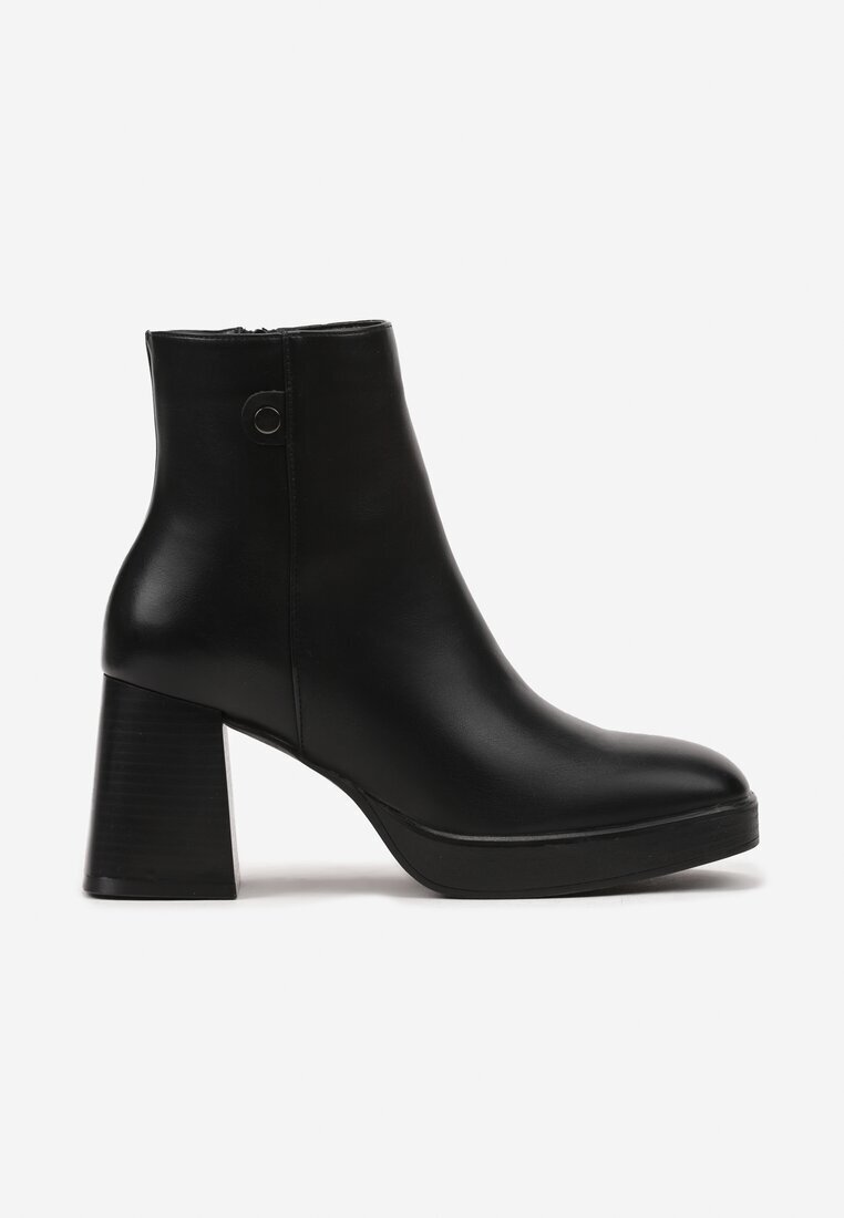  Botine Negre pe Toc gros Decorate cu Vârf pătrat Ansilena