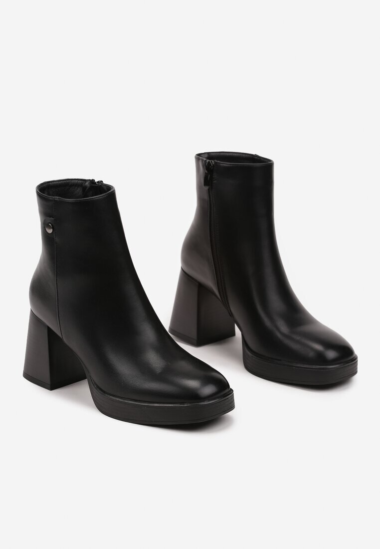  Botine Negre pe Toc gros Decorate cu Vârf pătrat Ansilena