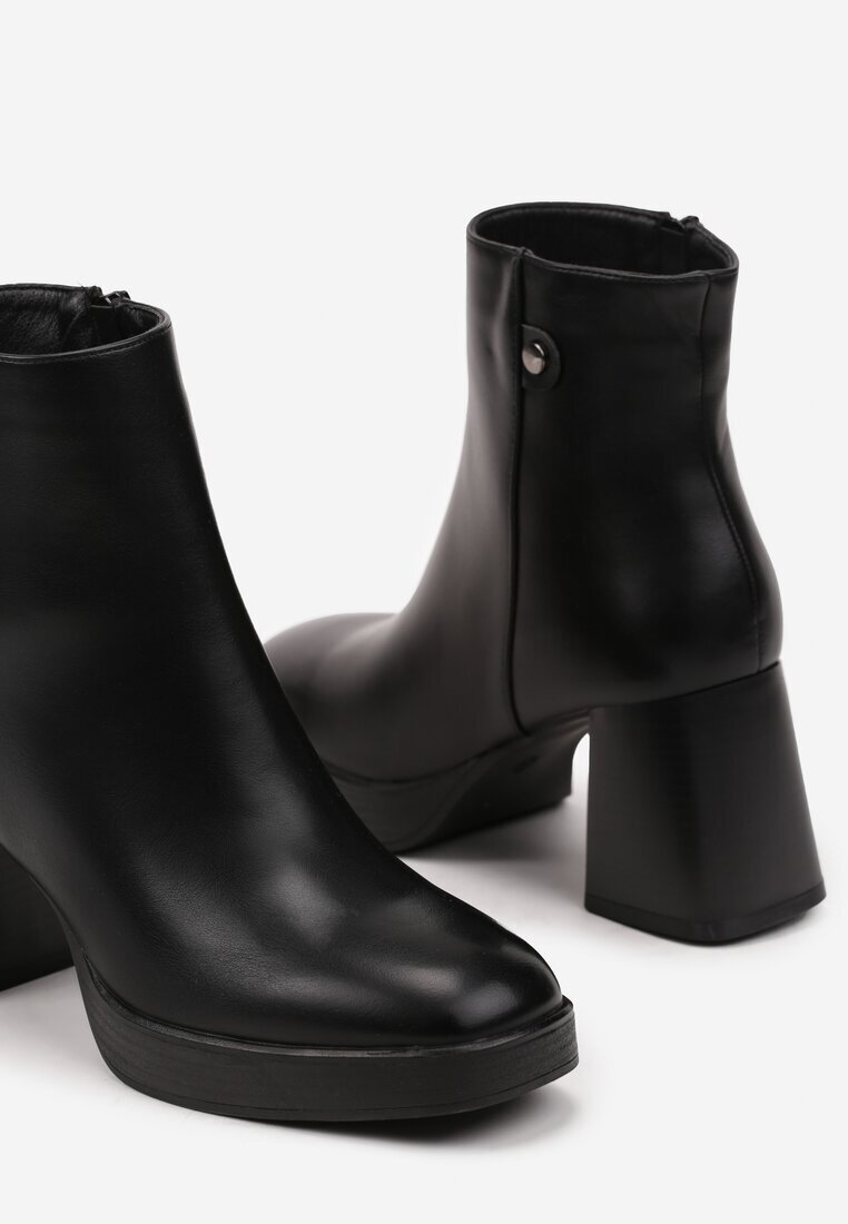  Botine Negre pe Toc gros Decorate cu Vârf pătrat Ansilena