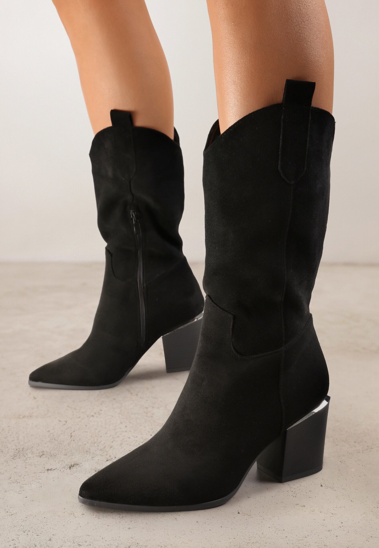  Botine Negre Stil cowboy Cu toc Cu carâmb lung Mabilla